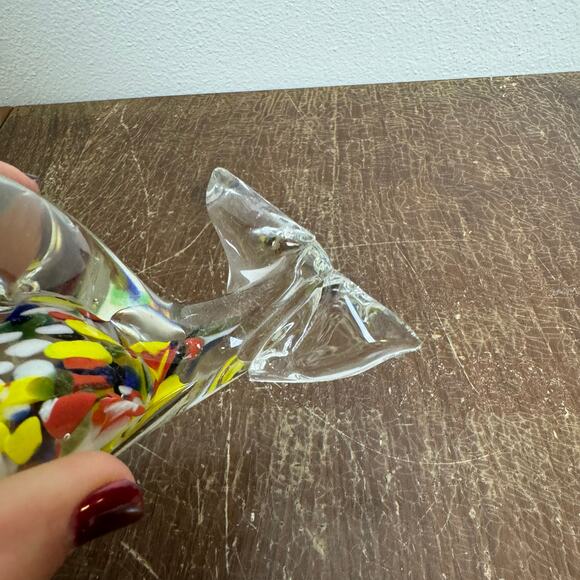 Vintage blown art glass clear multi colored whale shape paper weight desk office - Picture 9 of 9